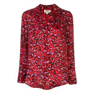 L'AGENCE Nina Leopard Print Blouse in Red